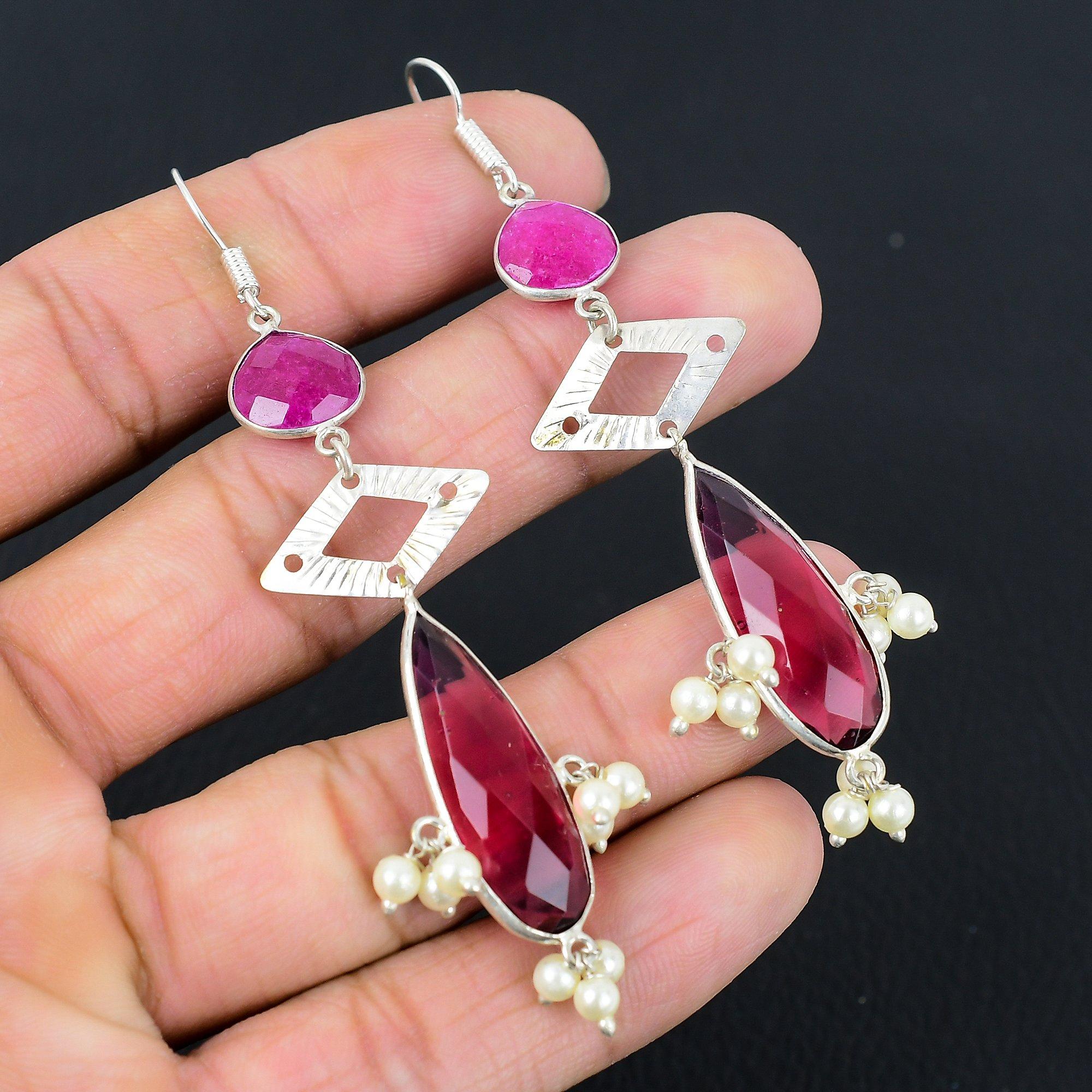 

Мозамбикский гранат драгоценный камень 925 стерлинговое серебро висячие серьги этнические для жены