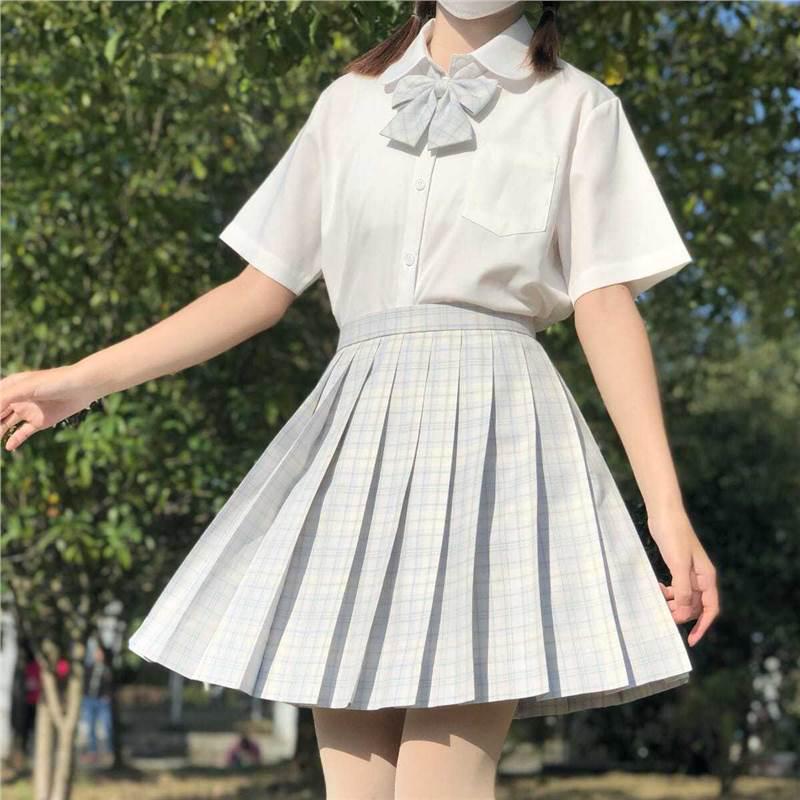 Original Design JK Uniform Milk White Round Neck Short Sleeve Shirt for Women