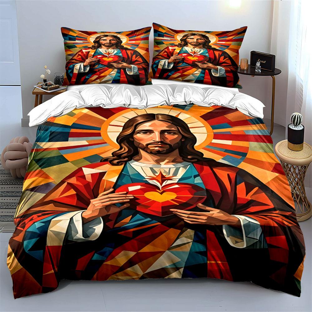 Jesus Sacred Heart motif. Bedding sets Duvet cover sets Duvet covers Pillowcases(1*Duvet Cover 2*Pillowcases without duvet insert)