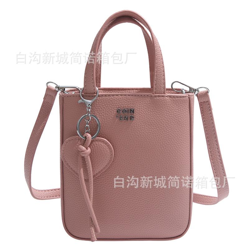 Korean Version of Trendy Love Pendant Hand Carrying Small Square Bag Women's 2025 Summer New Solid Color Shoulder Messenger Mobile Phone Bag