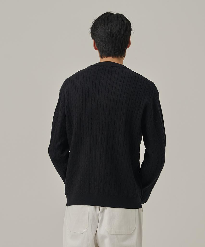 ANALOG MOOD Washable Cable Henley Neck Knit T-Shirt (Black)
