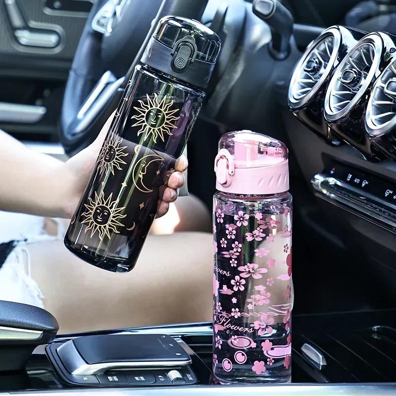 600ml Daisy Flower Plastic Water Bottle Sports Transparent Water Bottle Portable Gym Travel Clear Leakproof Drinking Bottle