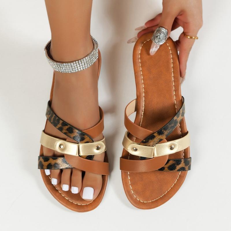 Fashion Ladies Shoes 2024 Hot Sale Peep Toe Women's Slippers Fashion Leopard Print Daily Slippers Women Summer Plus Size Flat Slippers