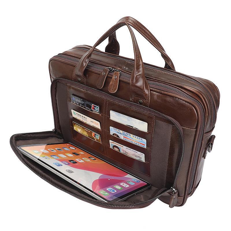 Jiameida Men's Large Capacity Genuine Leather Briefcase & Business Laptop Bag