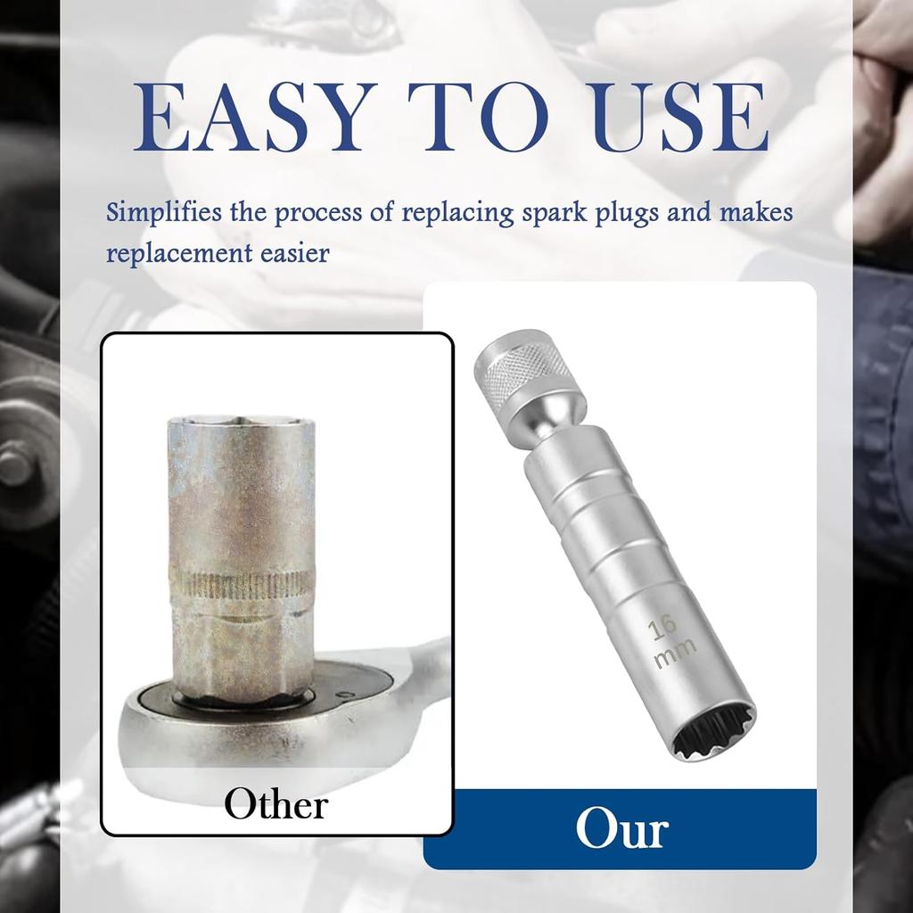 16mm 5/8" Spark Plug Socket with 3/8" Drive,12 Points Magnetic Spark Plug Tool with Thin Wall Design for Removing Glow Plugs,360° Rotatable Car