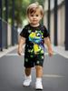 Kleinkind Jungen Cooles Buntes Dinosaurier & Sternenprint 2-teiliges Outfit, Sommer Schwarz Lässige Kleidung für Kinder, Perfekt für Spielkleidung & Outdoor