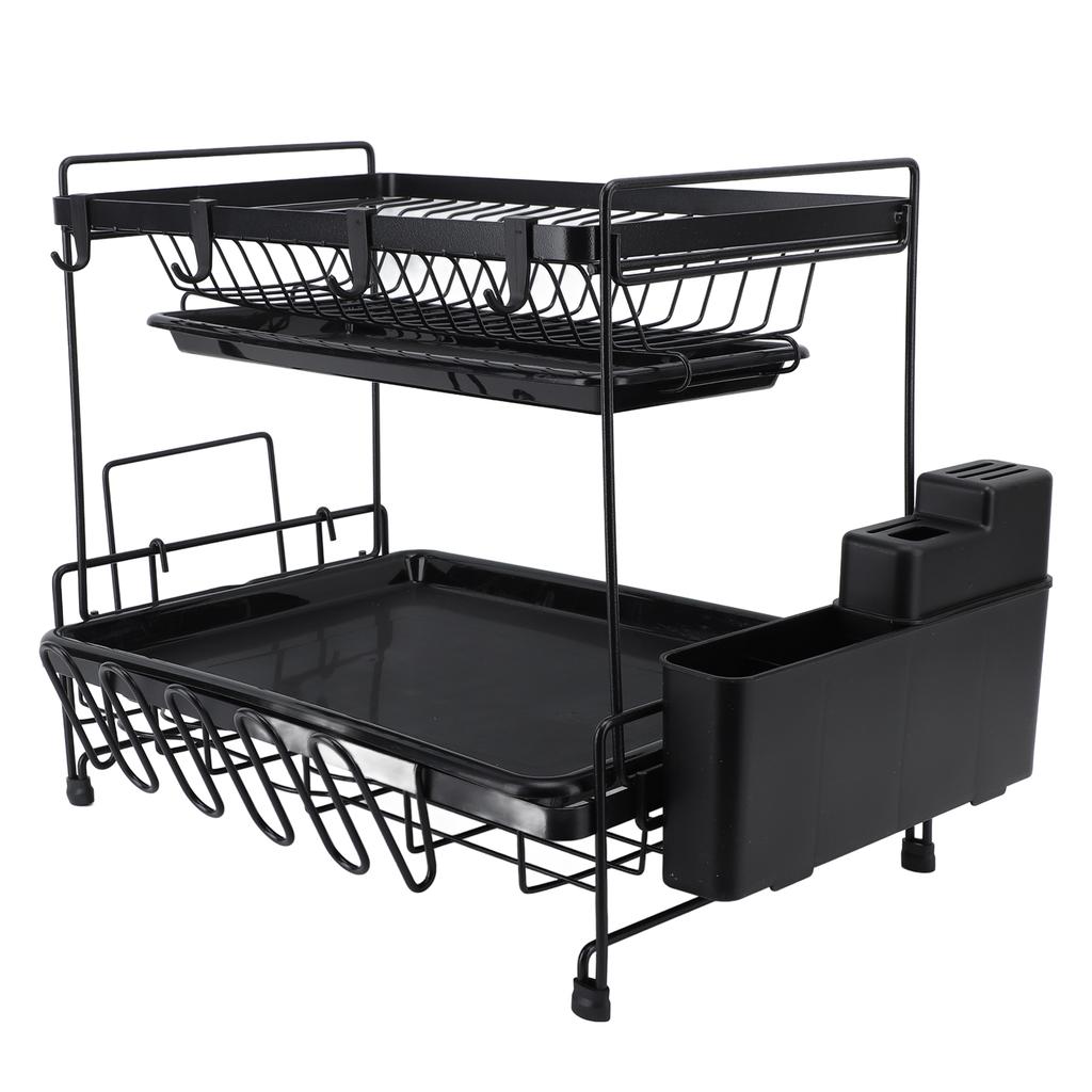 Dish Drying Rack 2 Layer Foldable Versatile Convenient Storage Dish Drainer Rack with Utensil