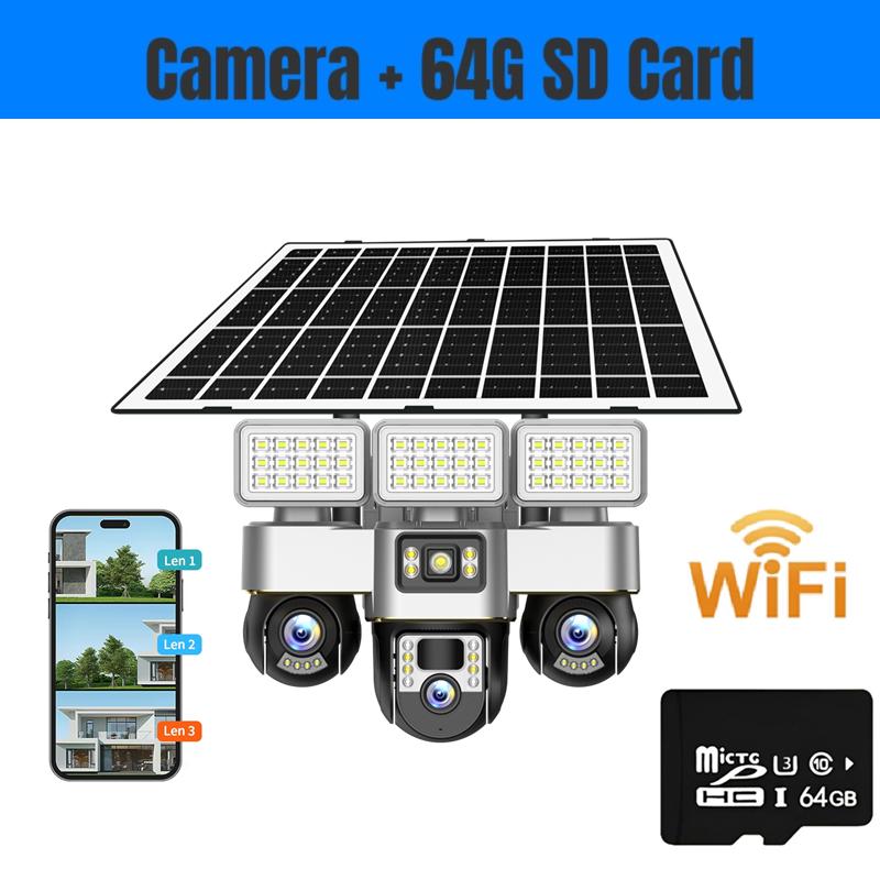2-in-1 Solar Light & Camera – 3 Screens, 16000mAh, Wireless WiFi CCTV IP Camera, Night Vision Outdoor Surveillance