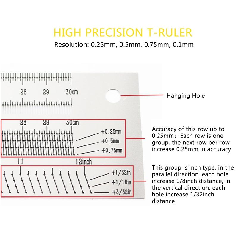 Portable for T Type Scribing Ruler Stainless Steel High Precision Metric Hole Ruler Precision Marking T-Rule Carpenter T