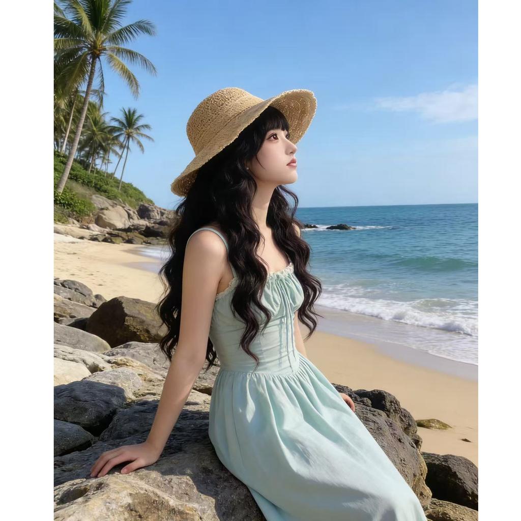 Gentle Style, Sexy Temperament, Slit Long Dress, Seaside Vacation Style, Backless Spaghetti Strap Dress for Women, Summer