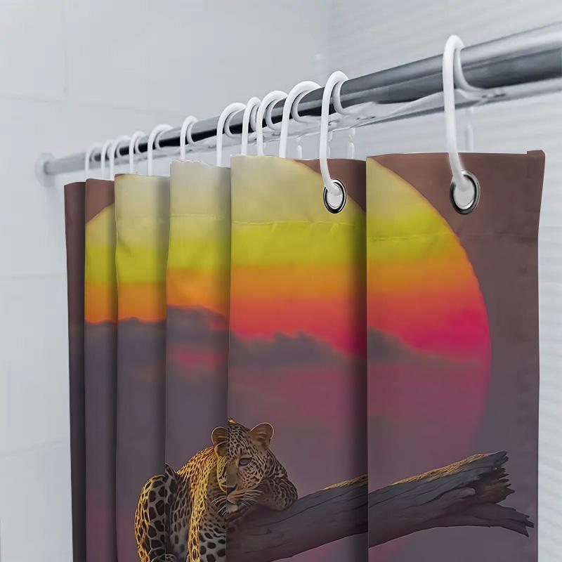 Leopard Sunset Wall Hanging Decor - Unique Home Decor Shower Curtain For Bathroom - Vibrant Wildlife Print Waterproof Durable