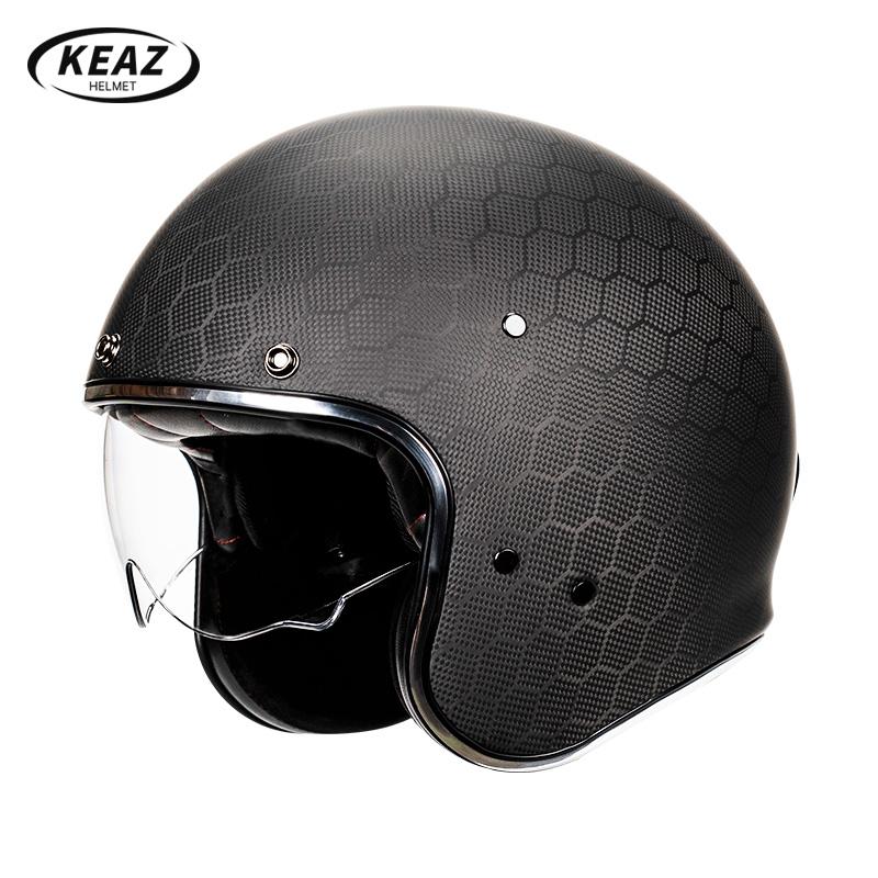 2025 Vintage Adults Motorcycle Jet Helmet Open Face 3/4 Helmet Carbonfiber Racing Riding Cruise Helmet Capacete with Headset DOT