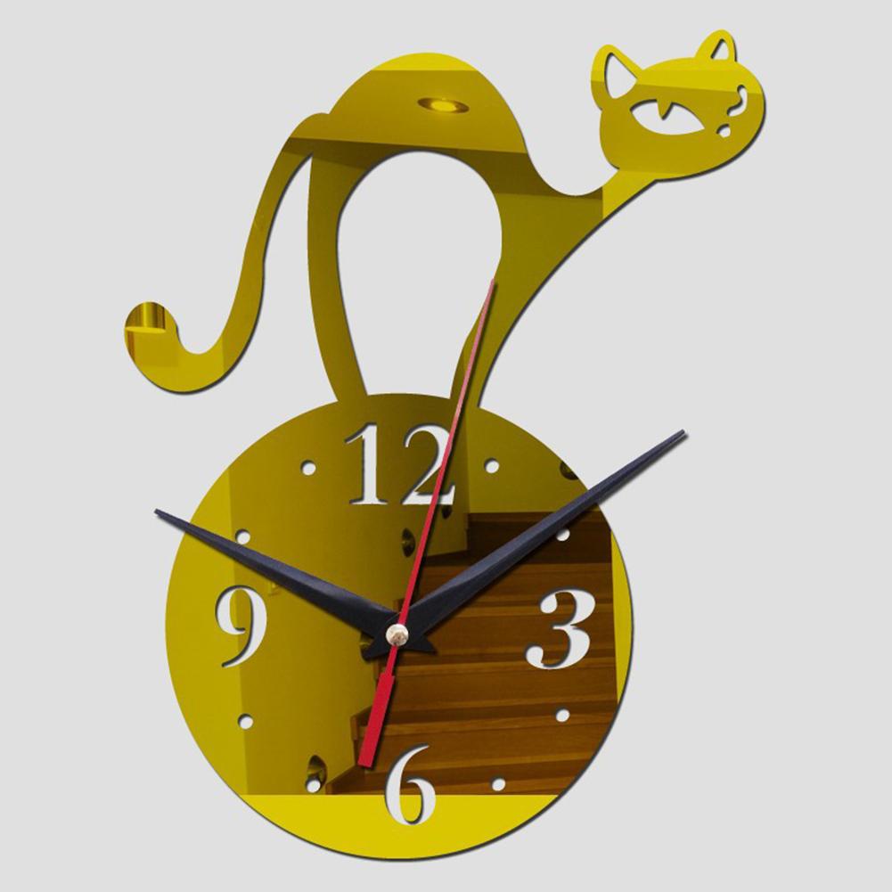 Creative Cat Wall Clocks Mirror Frameless Battery Operated Wall mounted Clocks For Home Living Room Decor