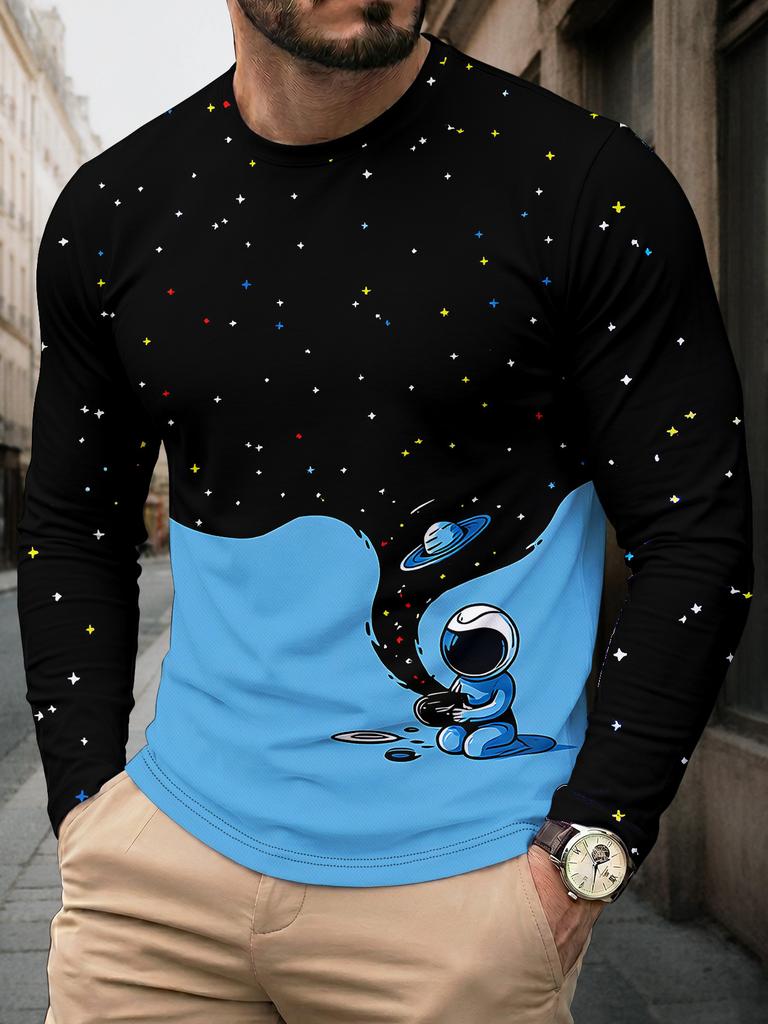 Trendy Men's Long Sleeve T-Shirt, Geometric Design, Casual Comfort Fit