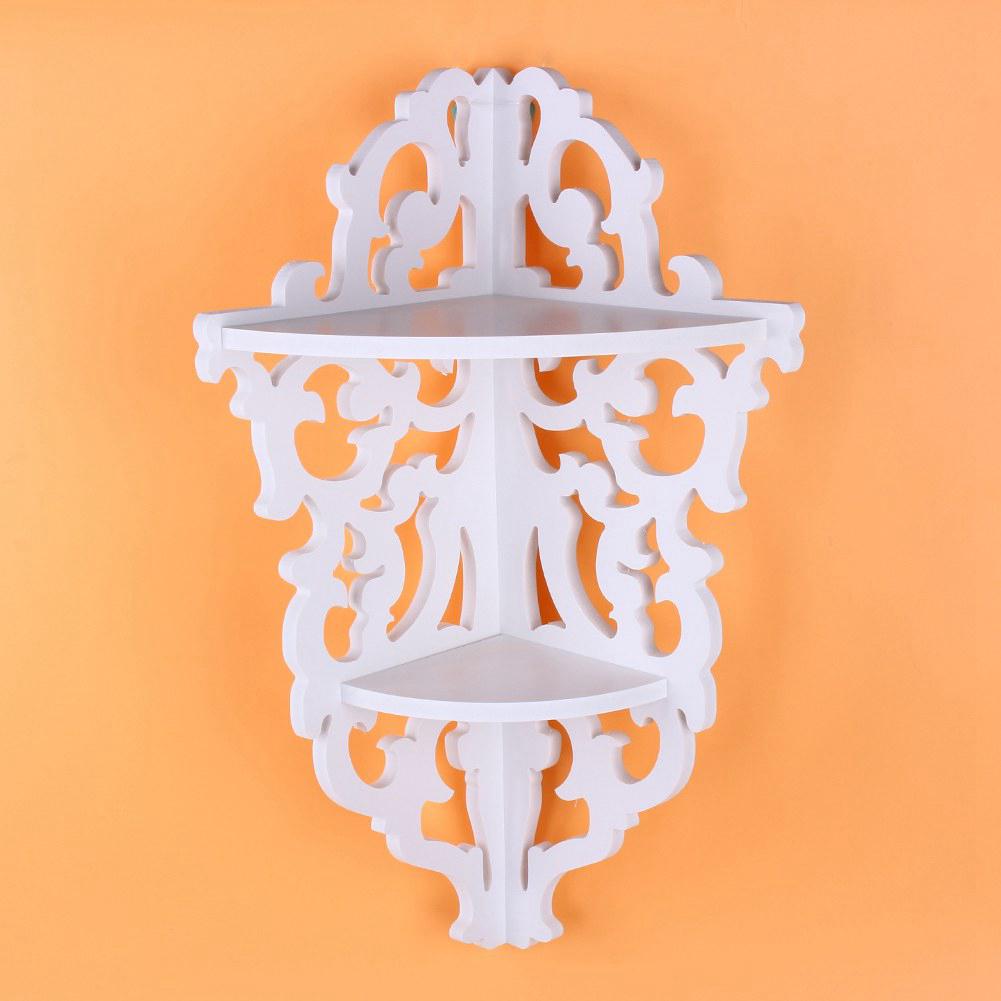2 Tier Carved Home Bathroom Corner Shower Storage Shelf Rack Stand Display White