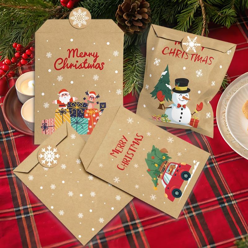 24Sets Merry Christmas Gift Bags Retro Santa Claus Fox Kraft Paper Bags with Stickers Xmas Party Favor Bags DIY Advent Calendar