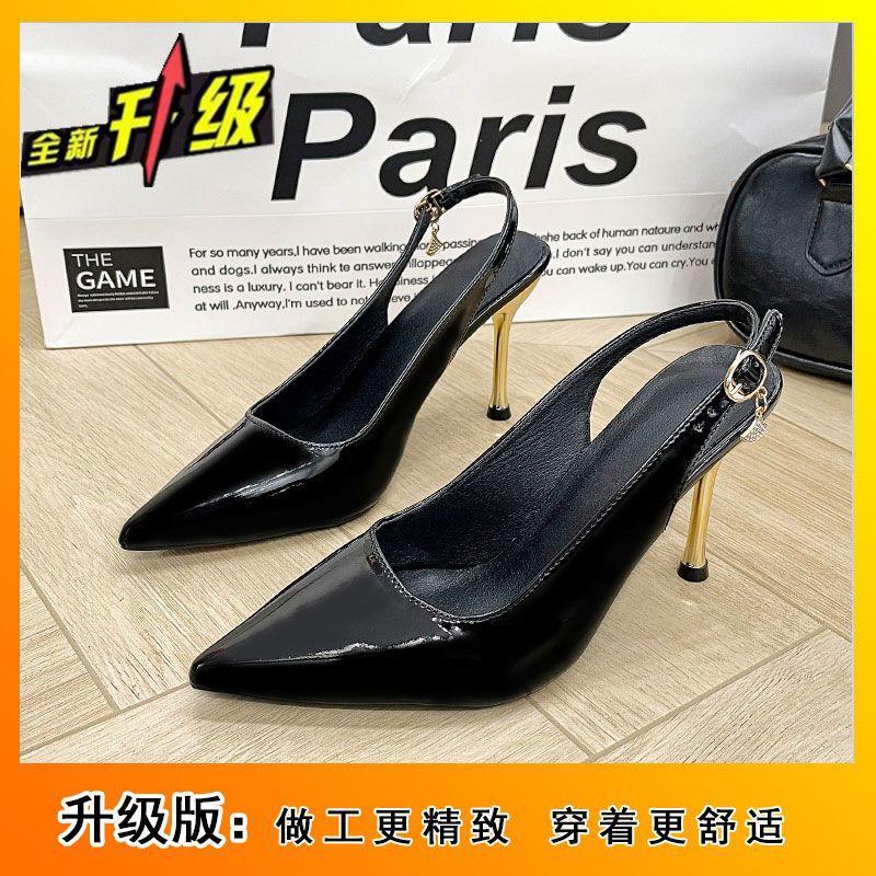 2025 summer Korean version of the new shallow middle heel bag head high heels commuting simple women's single shoes thin heel pointed sandals