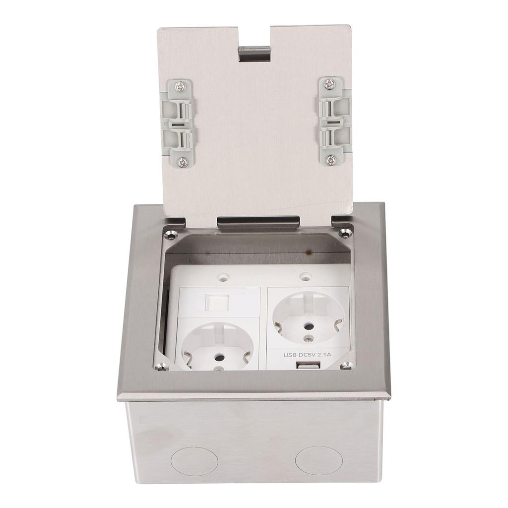 Recessed Floor Outlet 2500W 16A 2 Sockets 1 USB 1 Computer Port Embedded Floor Power Outlet