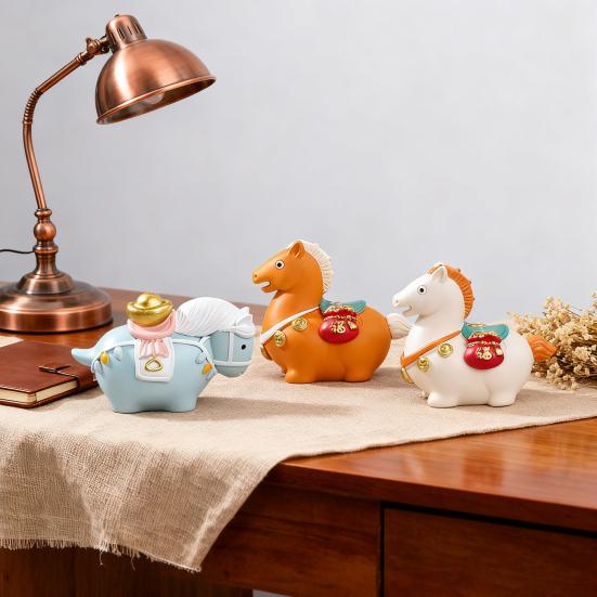 Cartoon Horse Figurine Bring Fortune Fat Lucky Pony Statue Resin Animal Sculpture Year of Horse New Year Decoration Ornament Gift