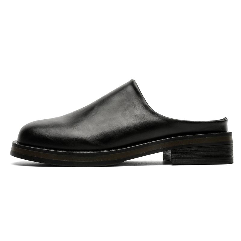 

Men s Black Leather Mule Shoes with 4CM Hidden Elevator Insole | Thick Sole Height Increasing Slip-Ons | Breathable Casual Dress 46 чёрный