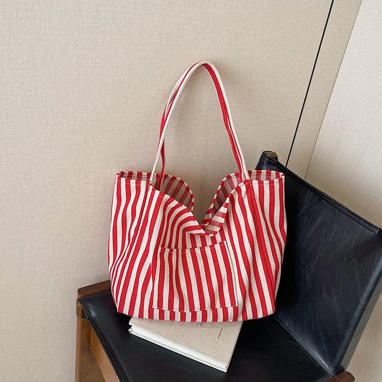 Striped large capacity canvas tote bag women's shoulder bag