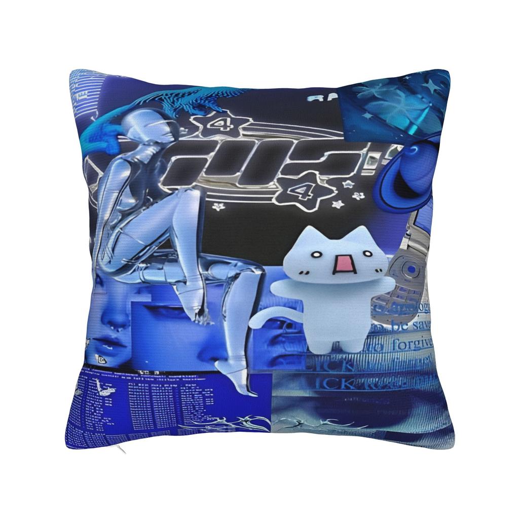 Frutiger Aero Aesthetic Square Pillow Case Tech Great Wave of Kanagawa Fishes Cushion Cover Customized Pillowcover Home 40*40cm