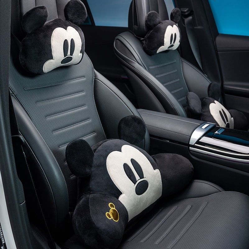 Cartoon Mickey Minnie Poached Egg Automotive Headrest Neck Pillow Pillow Cute Car Lumbar Support Pillow Seat Pillow