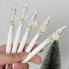 10Pcs Flowers Patch-Themed Retractable Ballpoint Pens - White Soft Grip Pens with Random Flowers Designs, Fine Point, Ideal for Students and Office Us