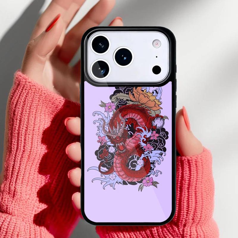 Japanese Dragon Style Phone Case for iPhone 17 16 15 14 13 Pro Max Back Cover for 12 11 Pro Coque