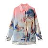 Kaslead New Women clothes Western Style Simple Loose Lapel Long sleeve Positioning Print Shirts