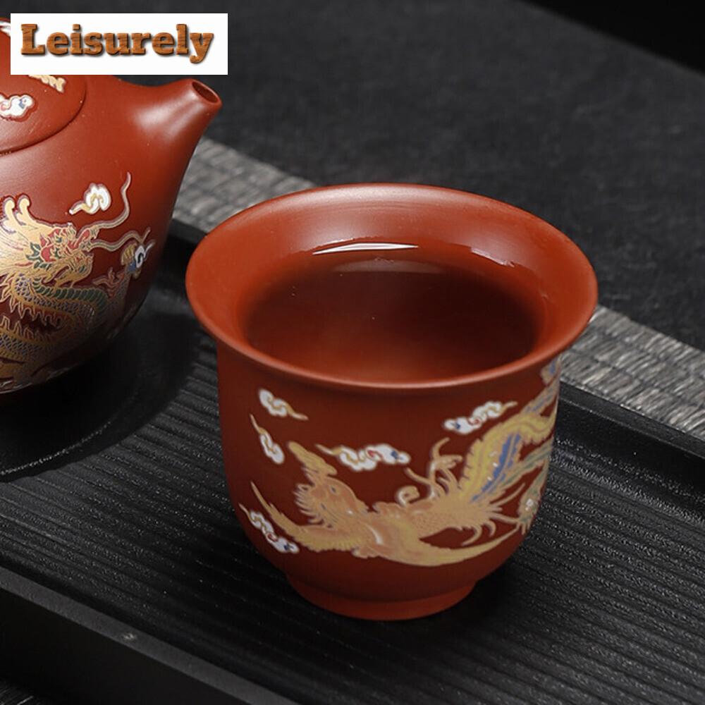 Handmade Red Clay Teacup Color Changing Purple Sand Cup Dragon Phoenix Tea Pairs Large Master Cup Dahongpa Tea Bowl Drinkware
