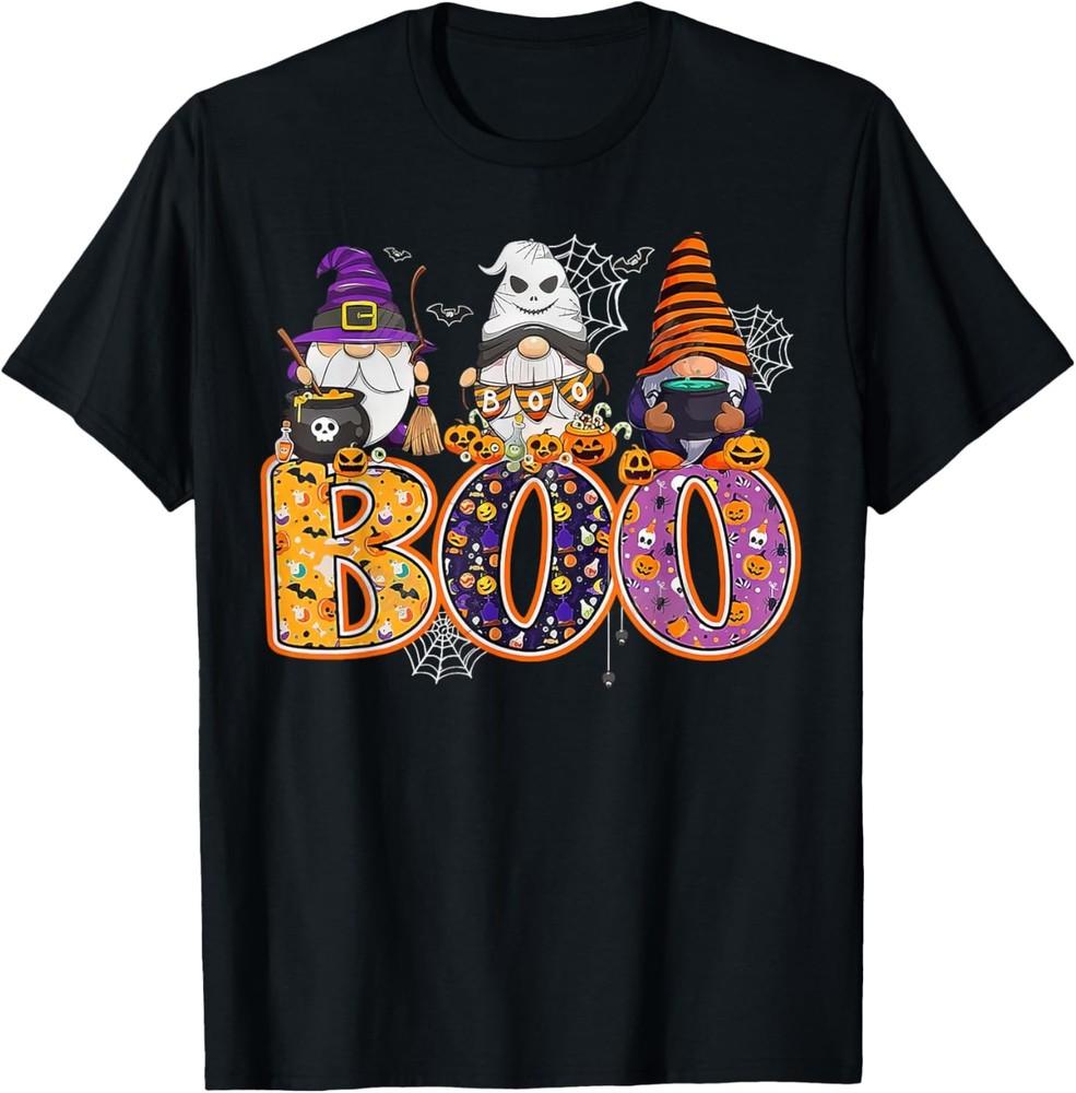 Funny Boo Witch Sipders Pumpkins Happy Halloween Gnome T-Shirt