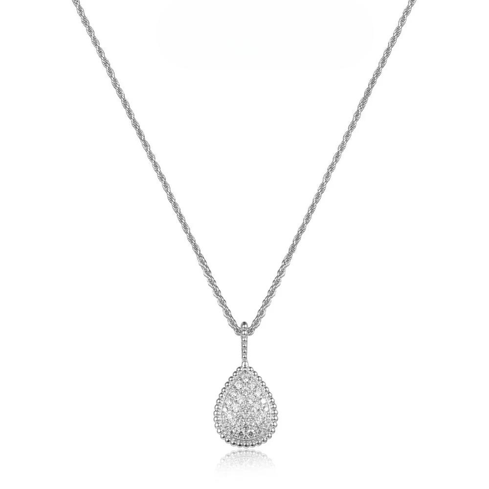 

Silver Color Vintage Full Diamond Water Drop Pendant Droplet Necklace Trend High Quality Luxury Necklaces Jewelry for Women