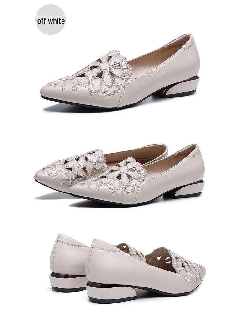 Embroidered Breathable Chunky Heel Flats - Plus Size Women's Fashion Shoes