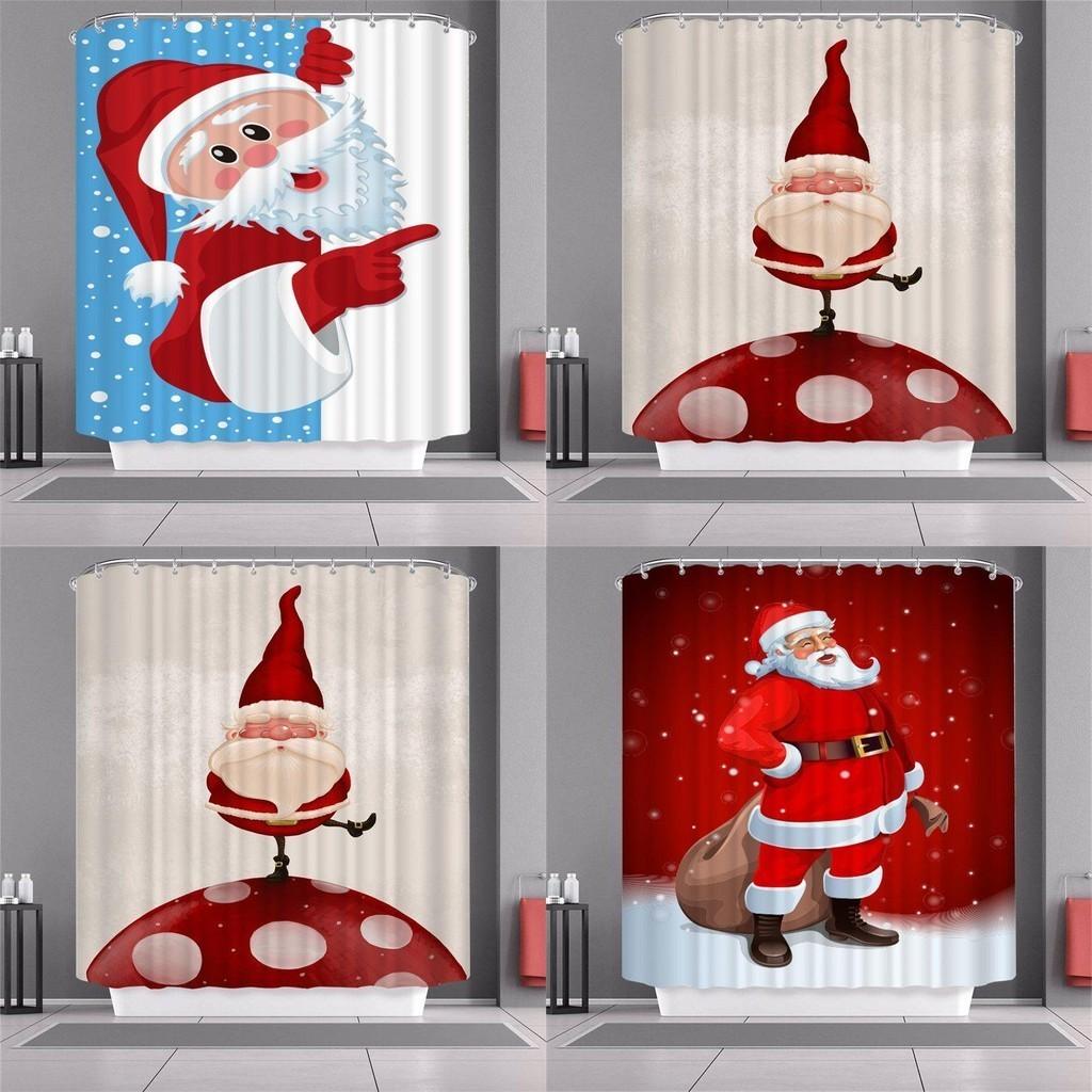 Santa Claus Christmas Shower Curtain With Hooks Waterproof And Durable