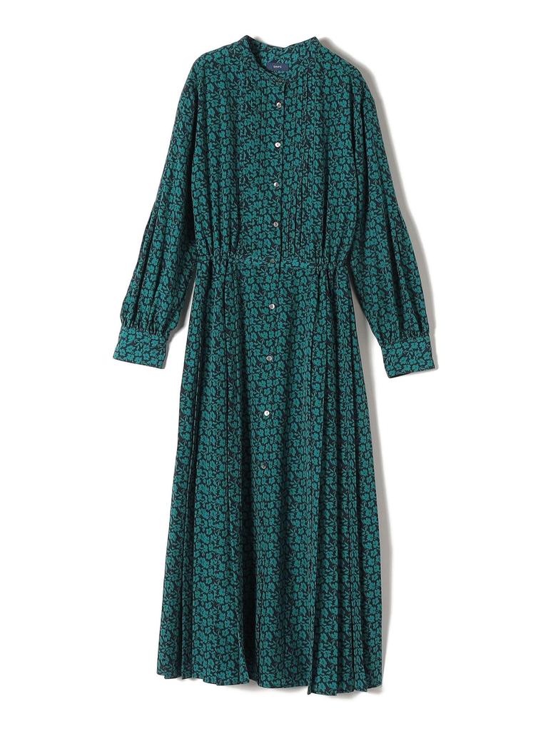 SHIPS for Women Web Hand Polka Band Side Dark Size M Dress, Exclusive, Washable, Dot/Floral Print, Collar, Pleats, Women's, 314514409, Green,