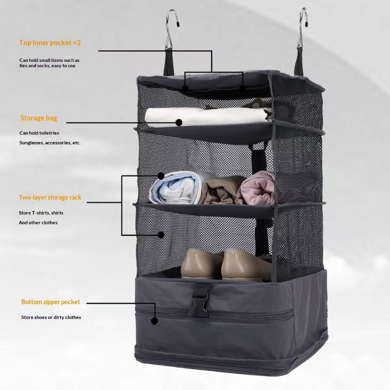 Hanging Wardrobe Storage Organizer 3 Tier Breathable Mesh Detachable Zipper Pockets for RV Closet Clothes Organization чёрный