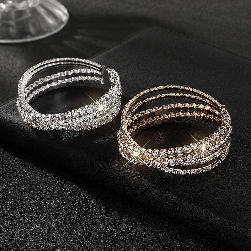 A Hair Generation Claw Chain Open Elastic Bracelet, Four Rows of Cross Full Diamond Steel Wire Bracelet