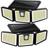 Solar Lights Outdoor 233 LED High Brightness Solar Motion Sensor Lights 3 Heads 270° Wide Angle Illumination IP65 Waterproof