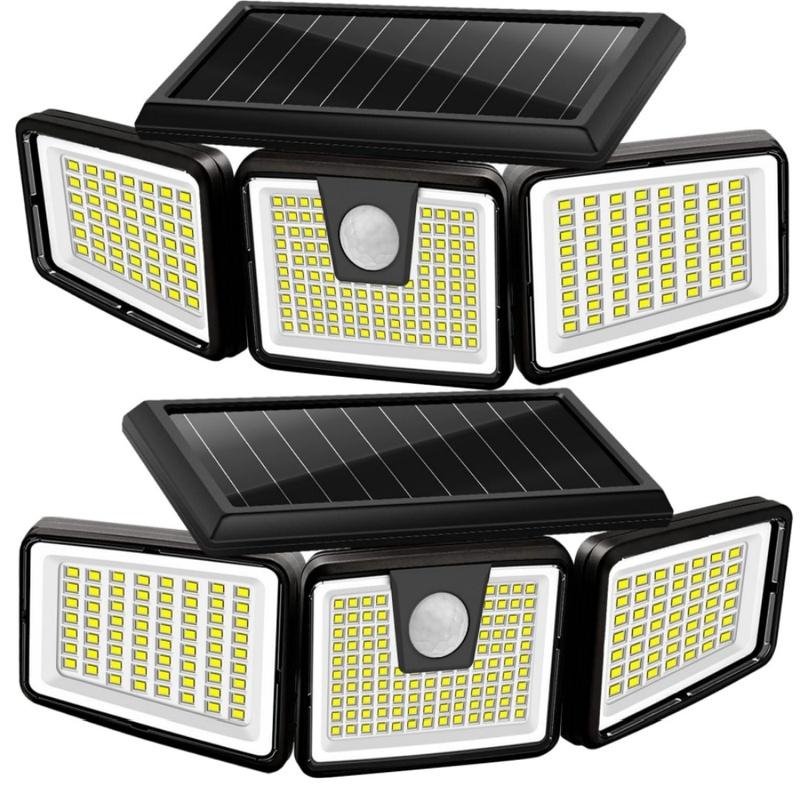 Solar Lights Outdoor 233 LED High Brightness Solar Motion Sensor Lights 3 Heads 270° Wide Angle Illumination IP65 Waterproof