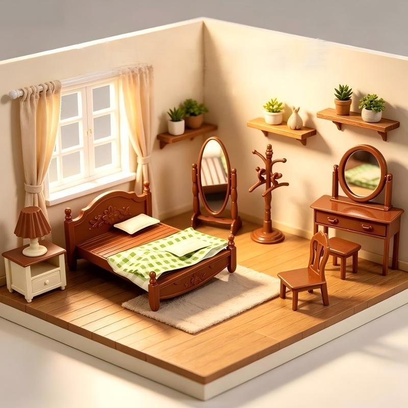 Doll House Miniature Furniture Kitchen Toy Dining Table Dollhouse Accessories Vintage Chinese Bedroom For Girl Gift