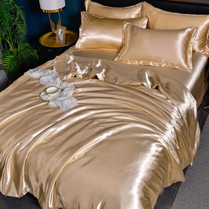 Luxury Mulberry Silky Blending Bedding Set Queen High-end Satin Duvet Cover Set with Sheet Soft Skin Friendly Silky Bedding Sets