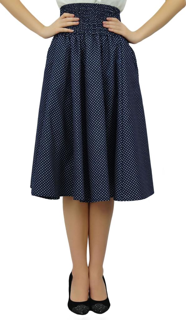 Bimba Smocked Elastic High Waist Cotton Skirt With Pockets A-line Skirts