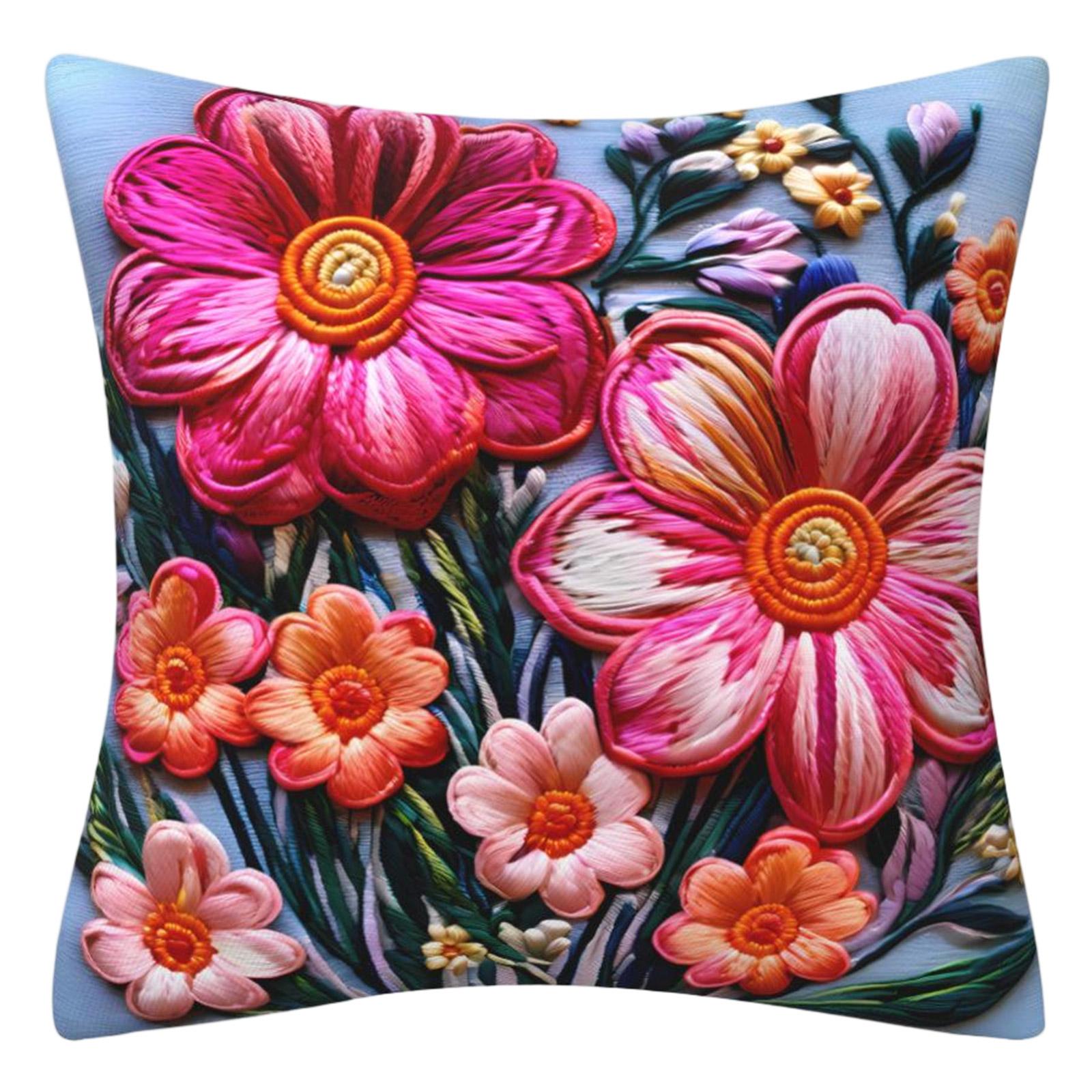 

Imitation Embroidery 3D Flower Pillowcase For Spring And Summer, Fashionable And Sofa Cushion Cover One Size