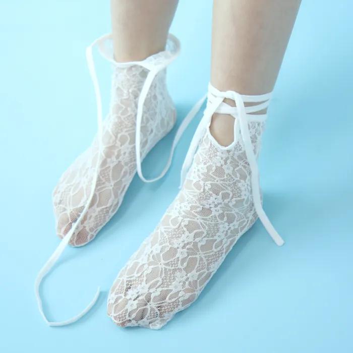 Knöchelriemen Spitzen Socken (Weiß)