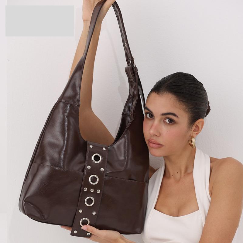 Tote Bag Punk-style Motorcycle Bag Crossbody Single-shoulder Bag Women's Retro Half-moon Handbag