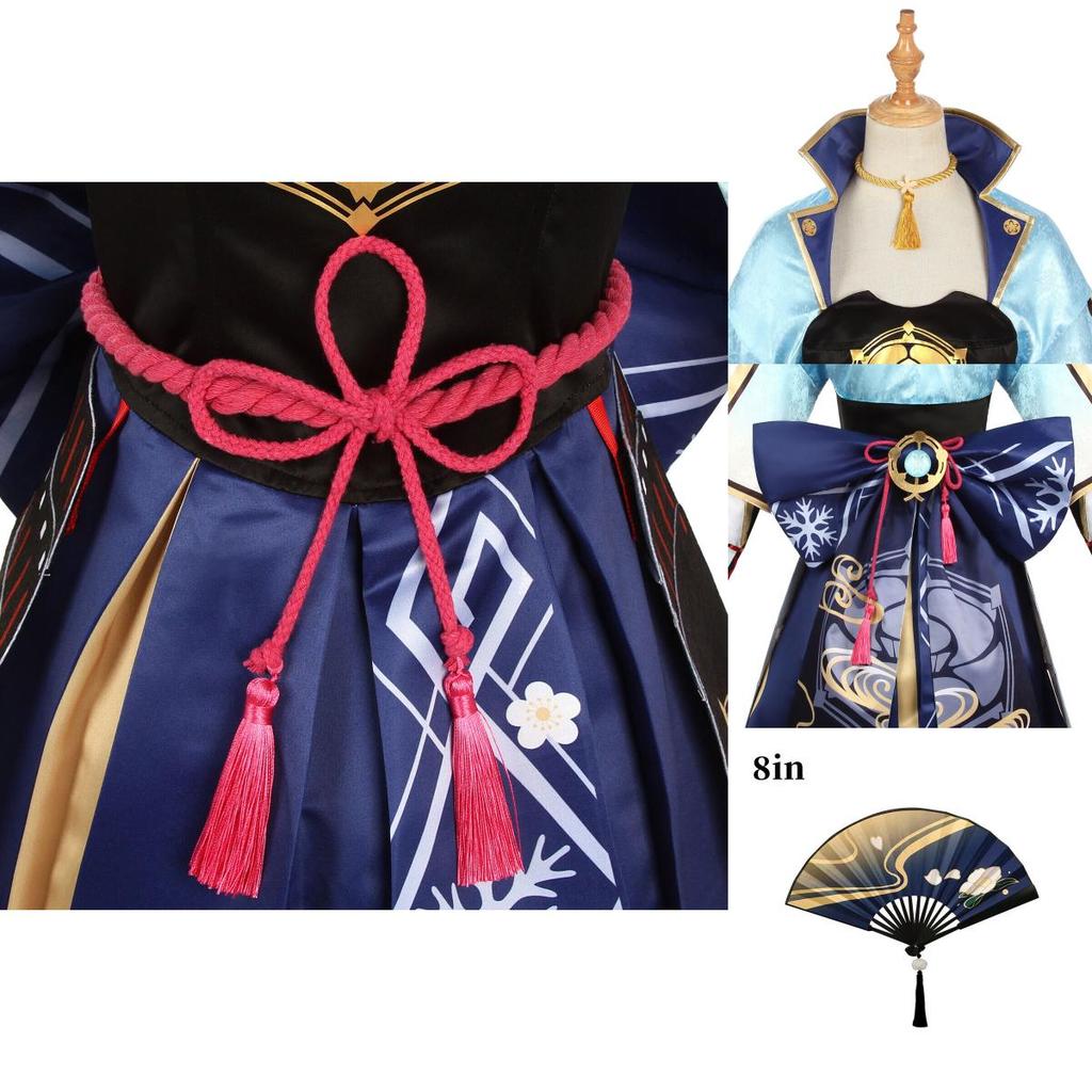 Costum Cosplay Kamisato Ayaka Genshin Impact Pentru Femei Cu Perucă Evantai Și Saboți