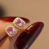 Fashion Red Cubic Zirconia Stud Earrings Luxury Gold Color Wedding Ear Accessories for Women Versatile Jewelry Wholesale