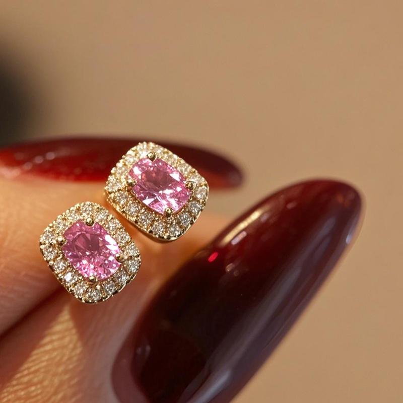 Fashion Red Cubic Zirconia Stud Earrings Luxury Gold Color Wedding Ear Accessories for Women Versatile Jewelry Wholesale