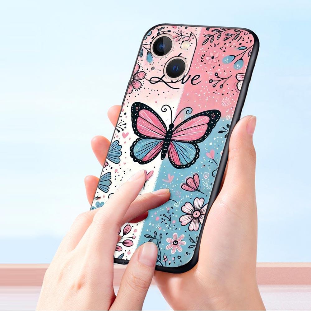 Fashionable Butterfly Flower Pattern Phone Case Cover for iPhone 17 16 15 14 13 12 11 Pro Max 17 Air Plus Soft TPU Shell Fundas